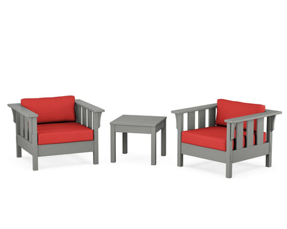 Martha Stewart by POLYWOOD® Acadia 3-Piece Deep Seating Set in Slate Grey / Crimson Linen