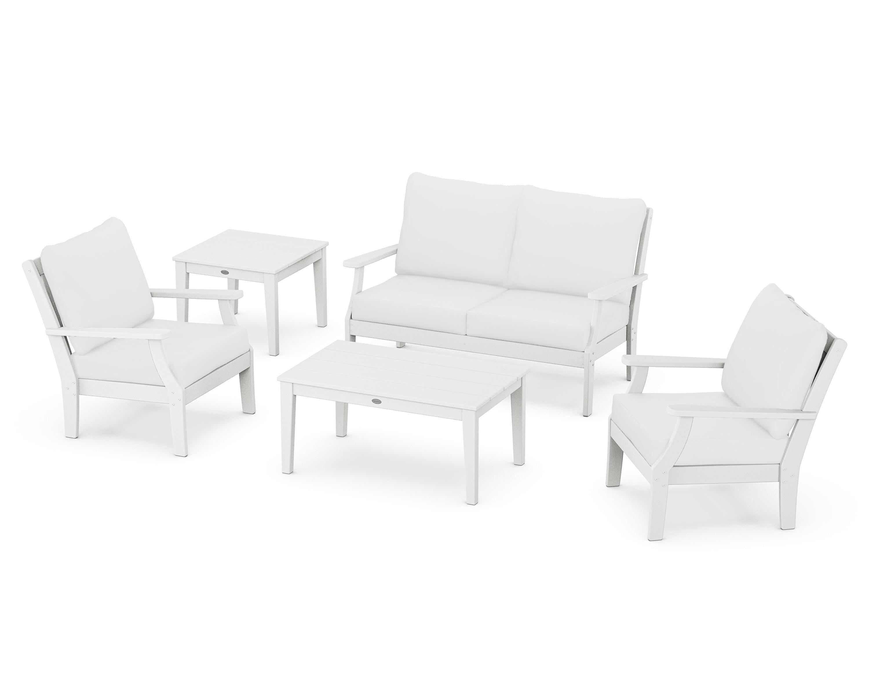 POLYWOOD® Braxton 5-Piece Deep Seating Set in White / Natural