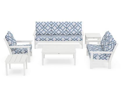 POLYWOOD® Vineyard 6-Piece Deep Seating Set in White / Trellis Sky Blue