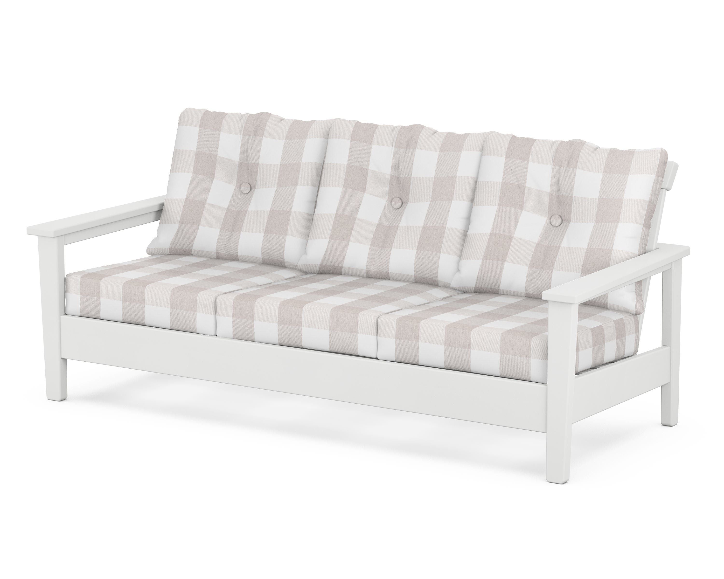 POLYWOOD® Prescott Deep Seating Sofa in White / Buffalo Plaid Dune Burlap