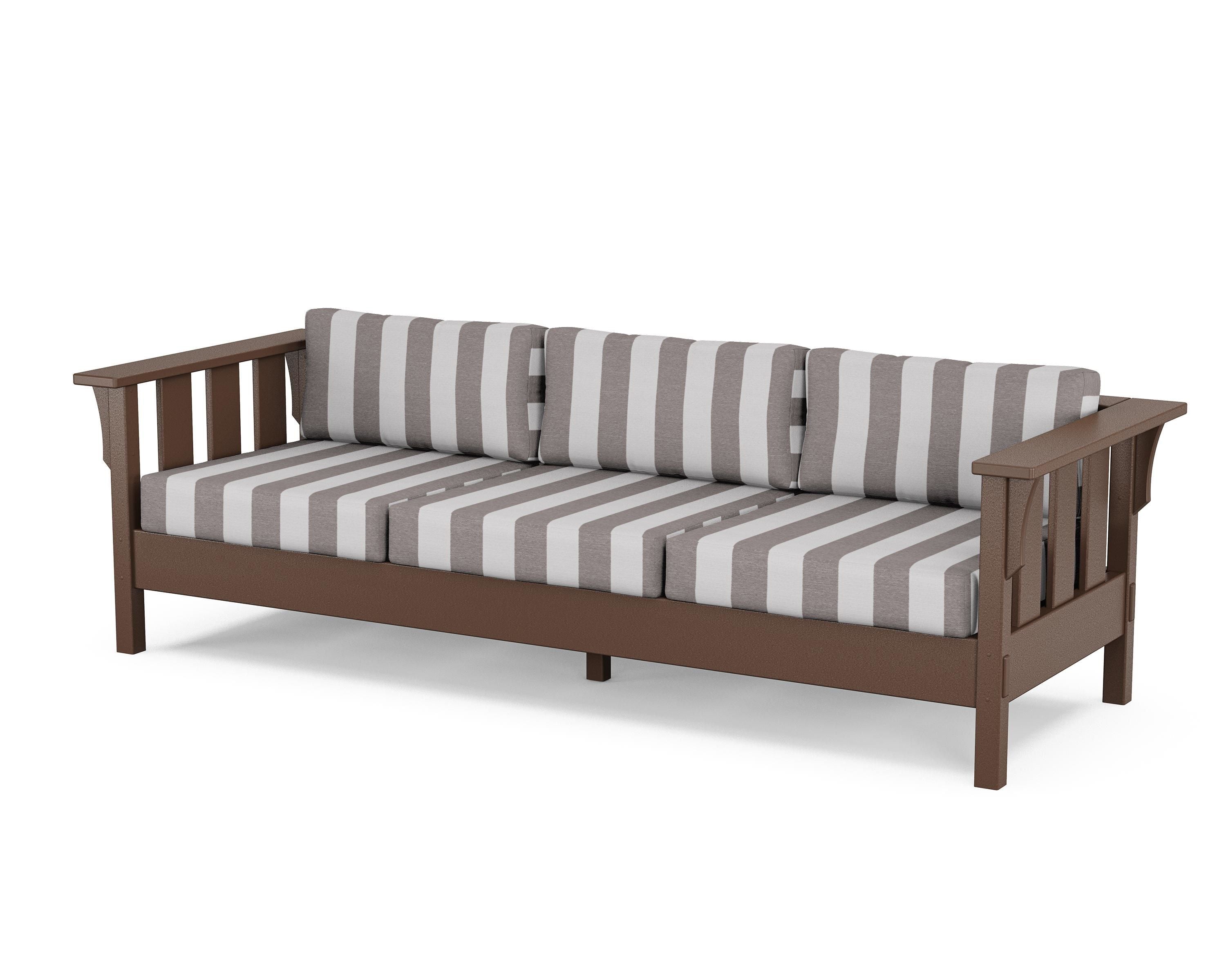 Martha Stewart by POLYWOOD® Acadia Deep Seating Sofa in Mahogany / Cabana Stripe Grey Mist