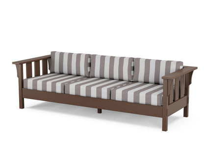 Martha Stewart by POLYWOOD® Acadia Deep Seating Sofa in Mahogany / Cabana Stripe Grey Mist