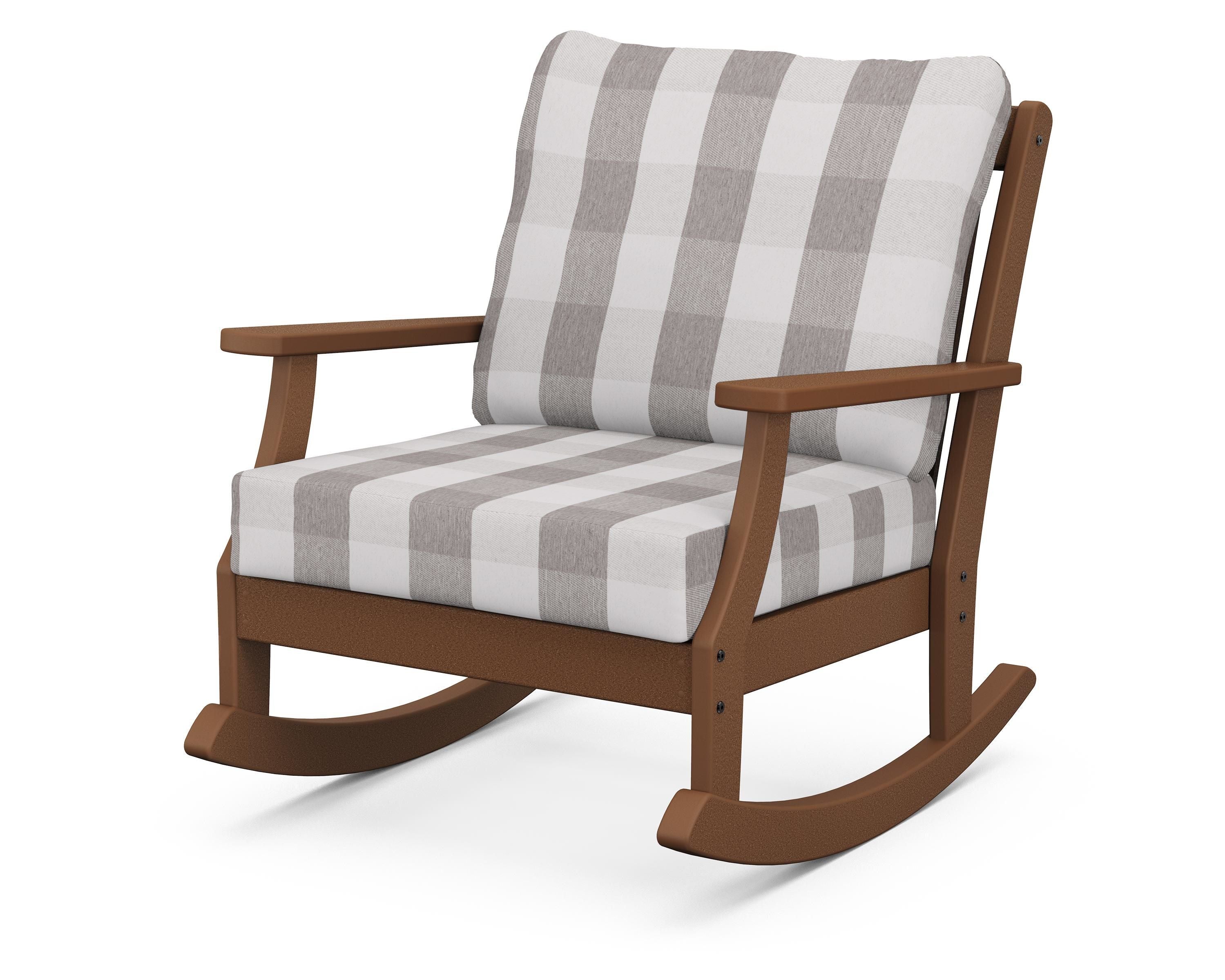 POLYWOOD® Braxton Deep Seating Rocking Chair in Teak / Buffalo Plaid Grey Mist