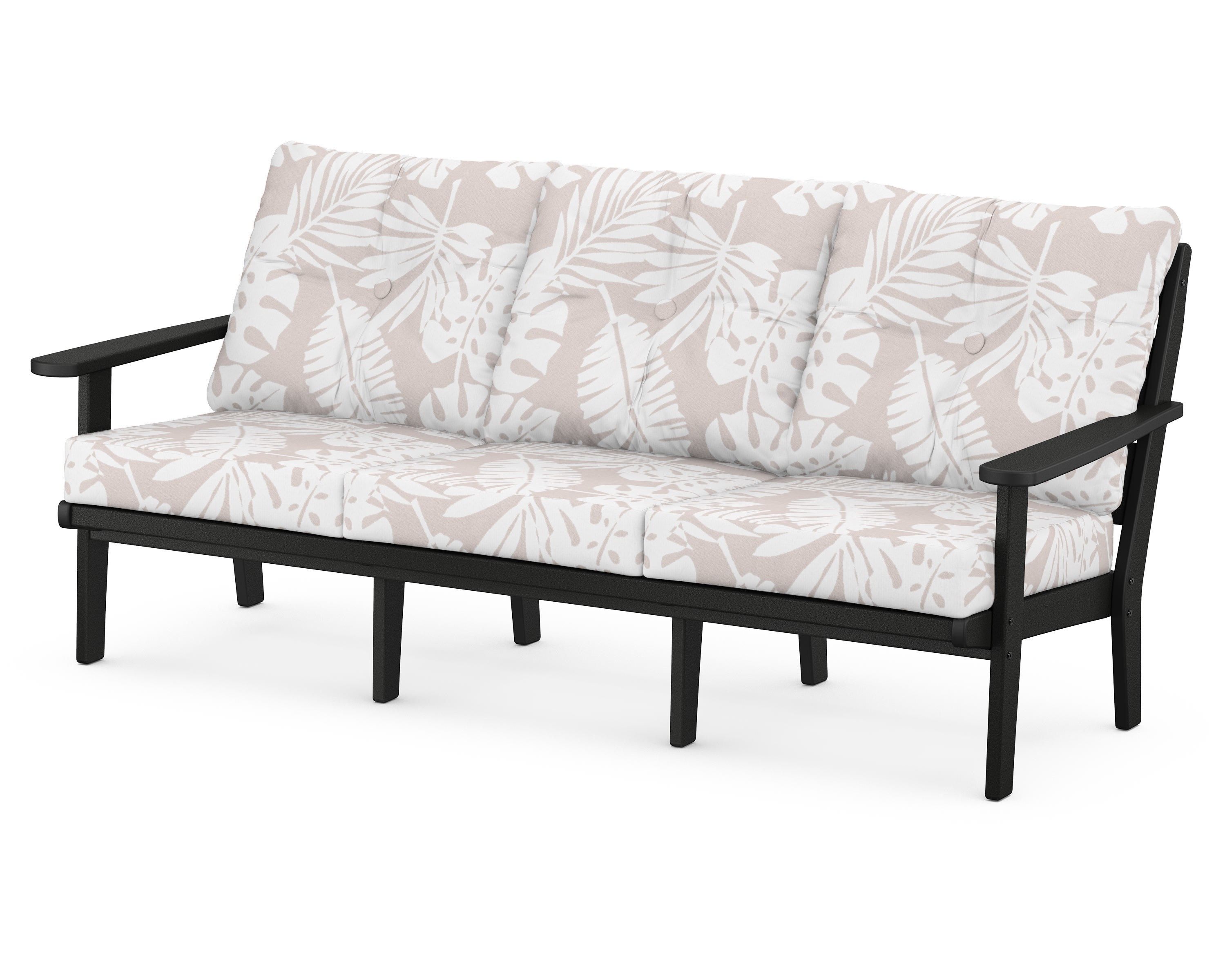POLYWOOD® Lakeside Deep Seating Sofa in Black / Leaf Dune Burlap