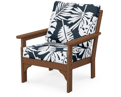 POLYWOOD® Vineyard Deep Seating Chair in Teak / Leaf Marine Indigo