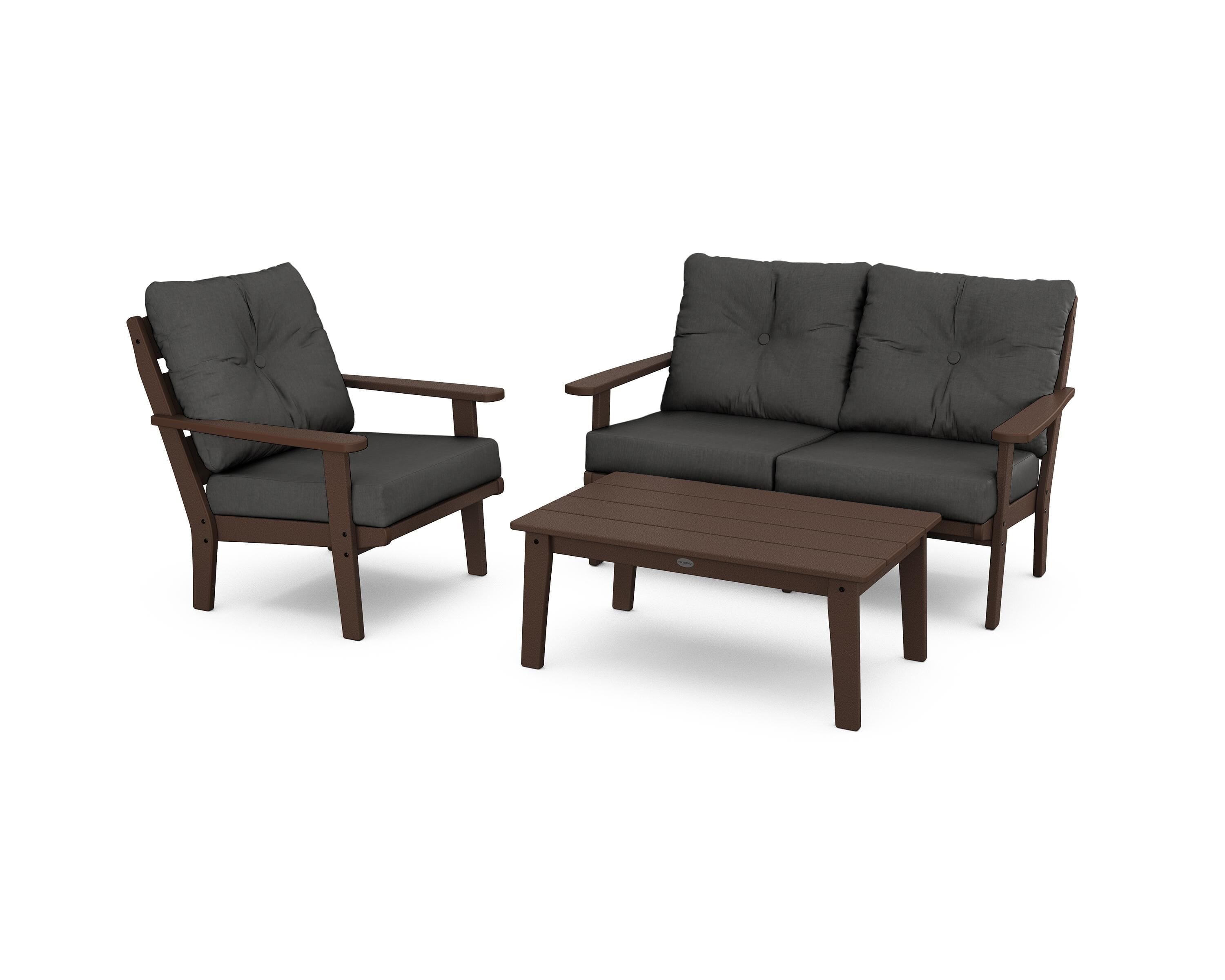 POLYWOOD® Lakeside 3-Piece Deep Seating Set in Mahogany / Spectrum Carbon