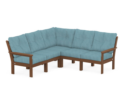 POLYWOOD® Vineyard 5-Piece Sectional in Teak / Lattice Sky Blue