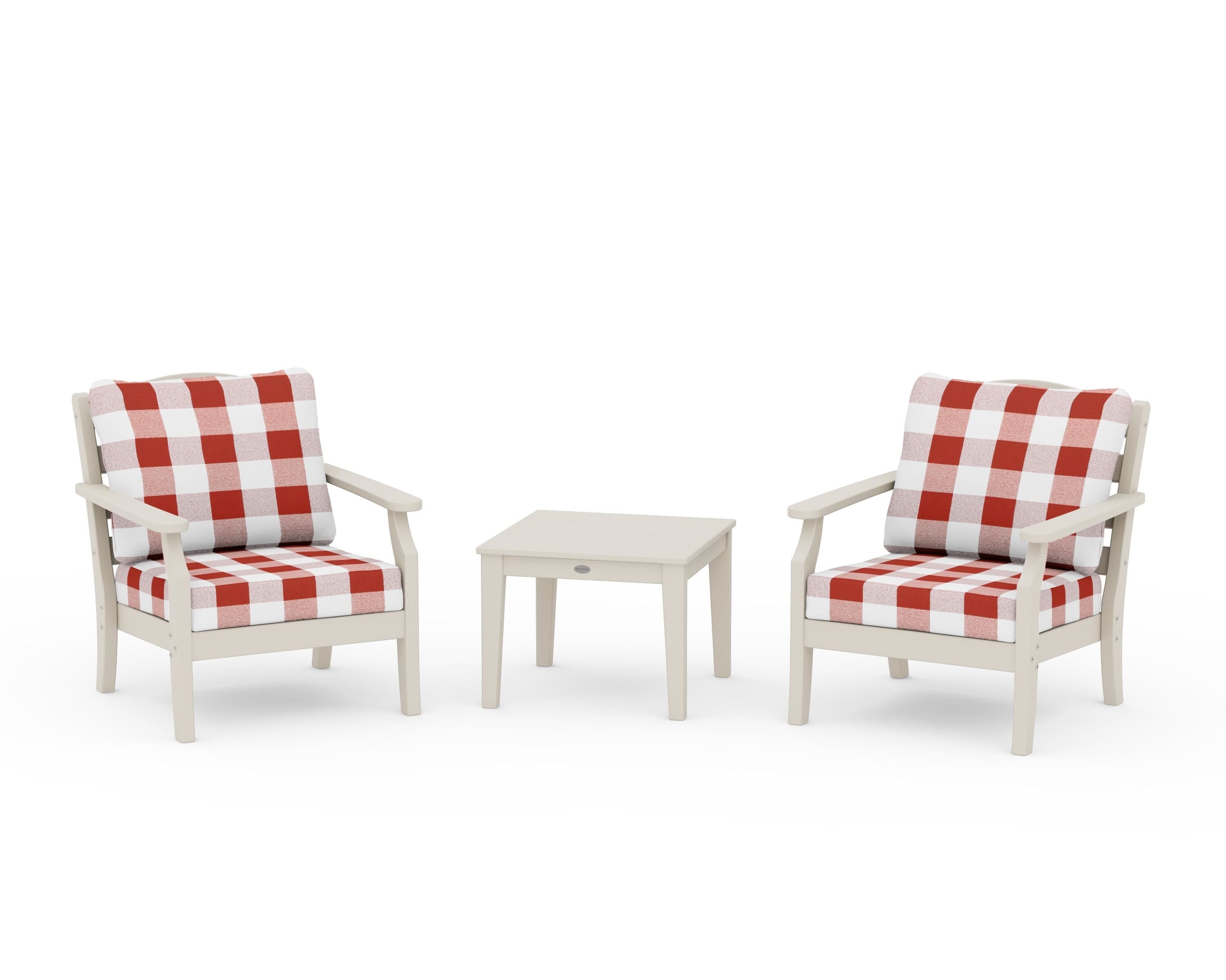 Draper James™ by  POLYWOOD® Savannah 3-Piece Deep Seating Set in Sand / Buffalo Plaid Crimson