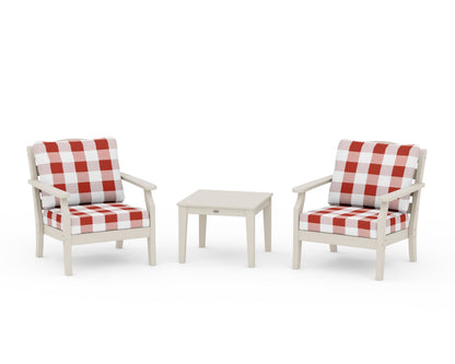 Draper James™ by  POLYWOOD® Savannah 3-Piece Deep Seating Set in Sand / Buffalo Plaid Crimson