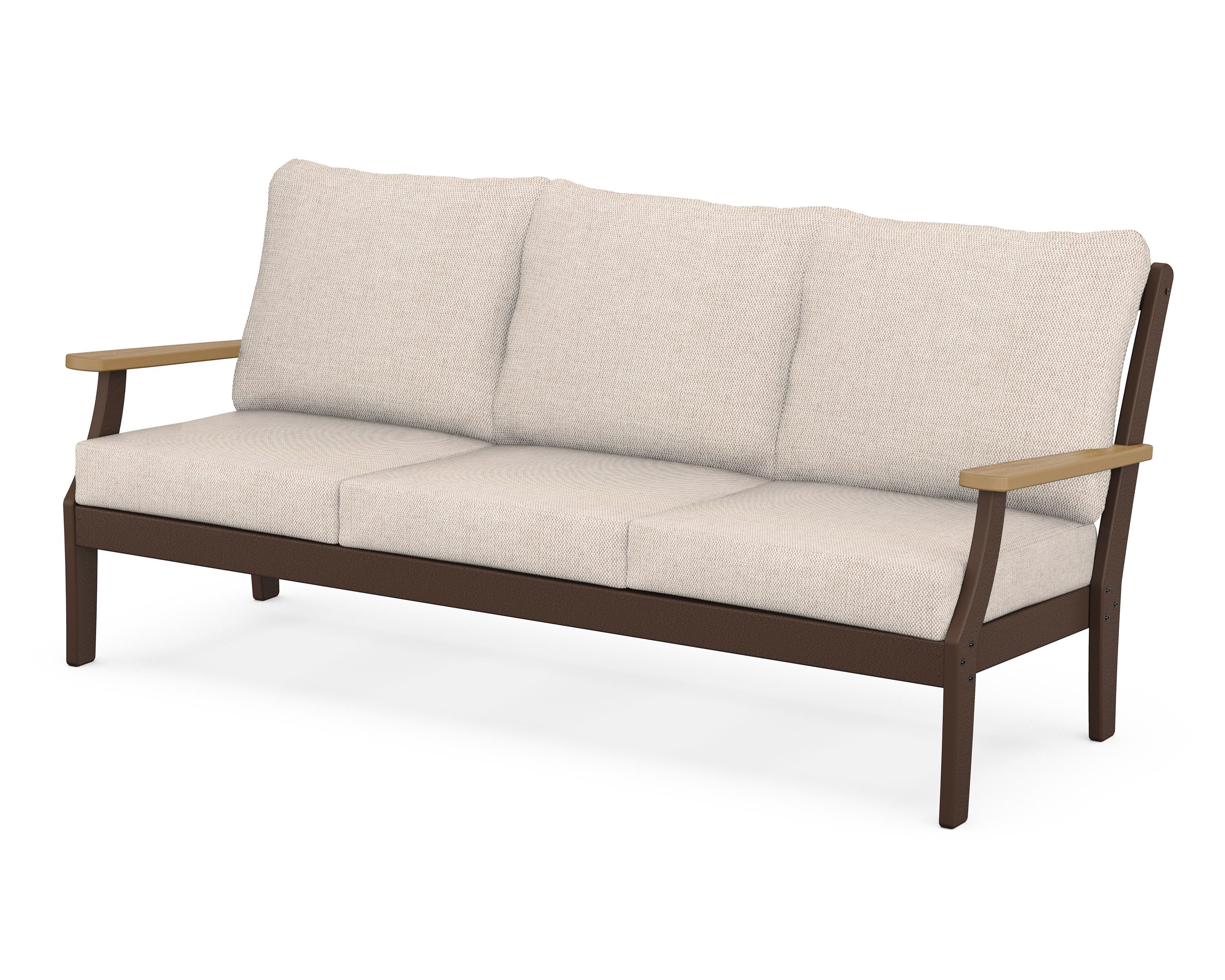 POLYWOOD® Braxton Deep Seating Sofa in Mahogany / Natural / Blend Linen