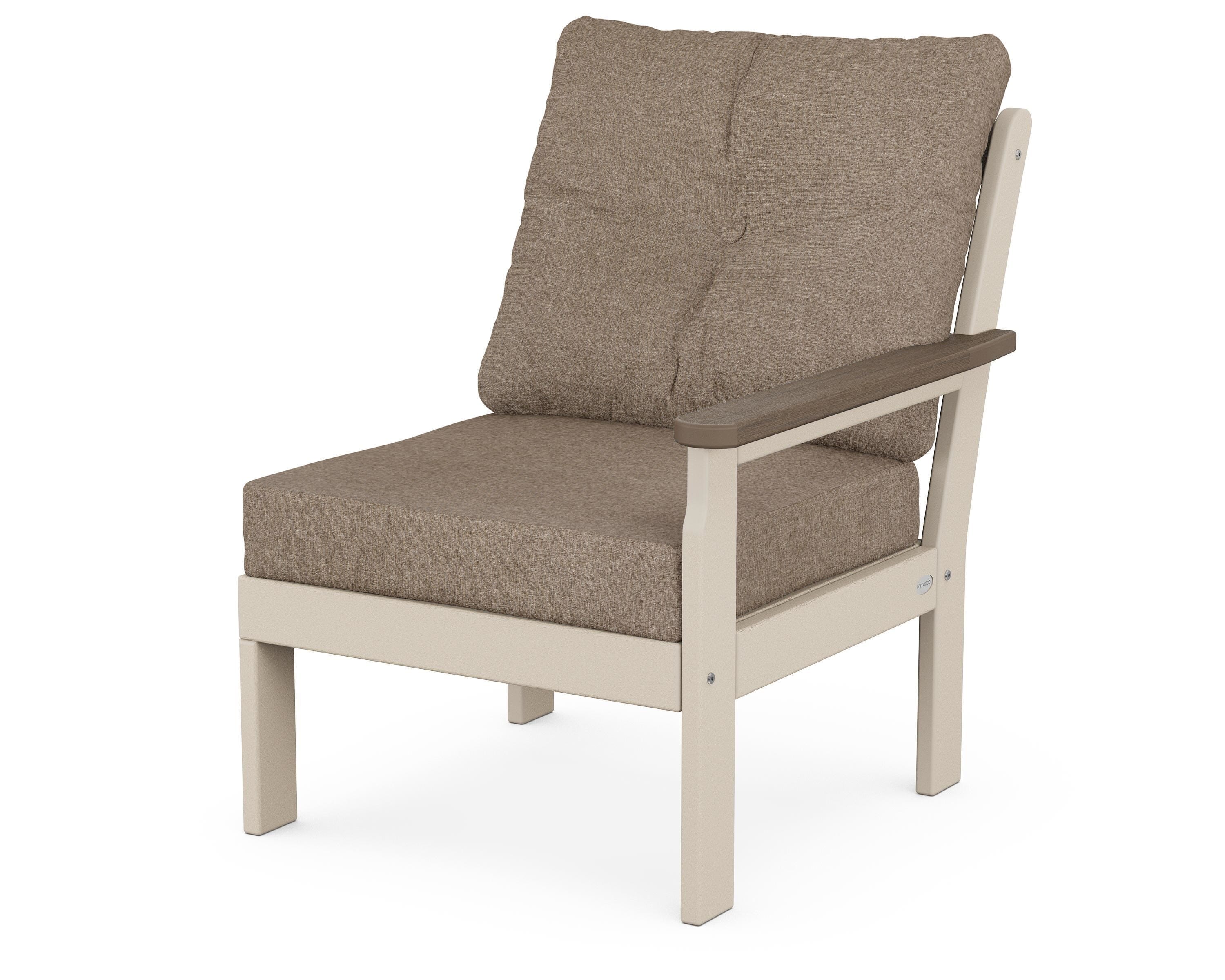 POLYWOOD® Vineyard Modular Right Arm Chair in Sand / Kona / Spiced Burlap