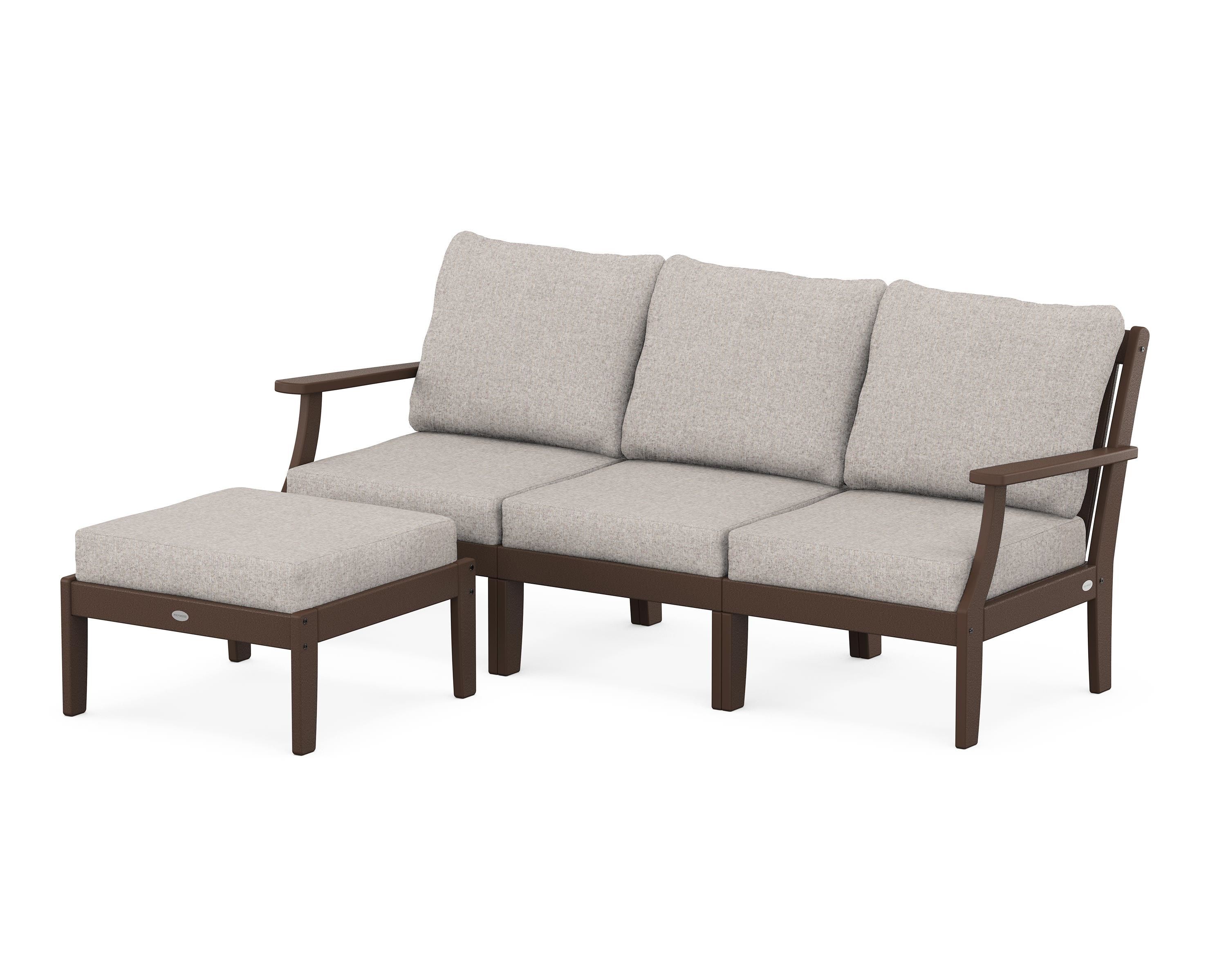 POLYWOOD® Braxton Modular 4-Piece Deep Seating Set with Ottoman in Mahogany / Weathered Tweed