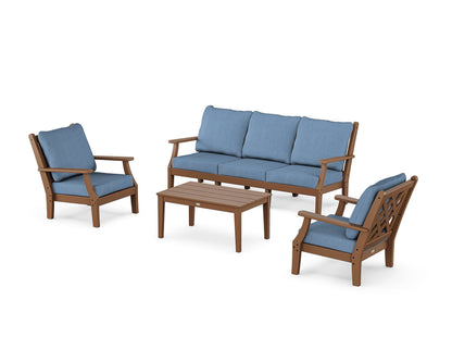 Country Living Wovendale 4-Piece Deep Seating Set with Sofa in Teak / Sky Blue