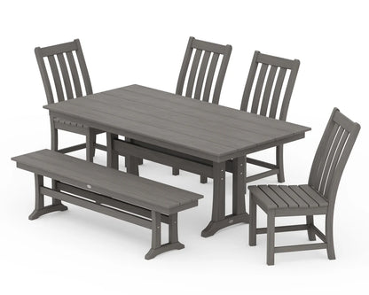 Vineyard Side Chair 6-Piece Farmhouse Dining Set with Trestle Legs and Bench