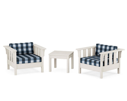 Martha Stewart by POLYWOOD® Acadia 3-Piece Deep Seating Set in Sand / Buffalo Plaid Marine Indigo