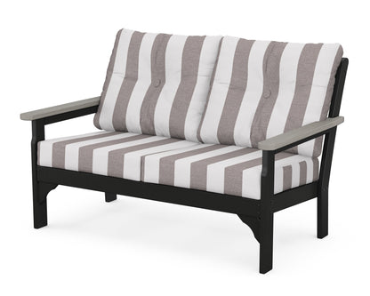 POLYWOOD® Vineyard Deep Seating Loveseat in Black / Driftwood / Cabana Stripe Grey Mist