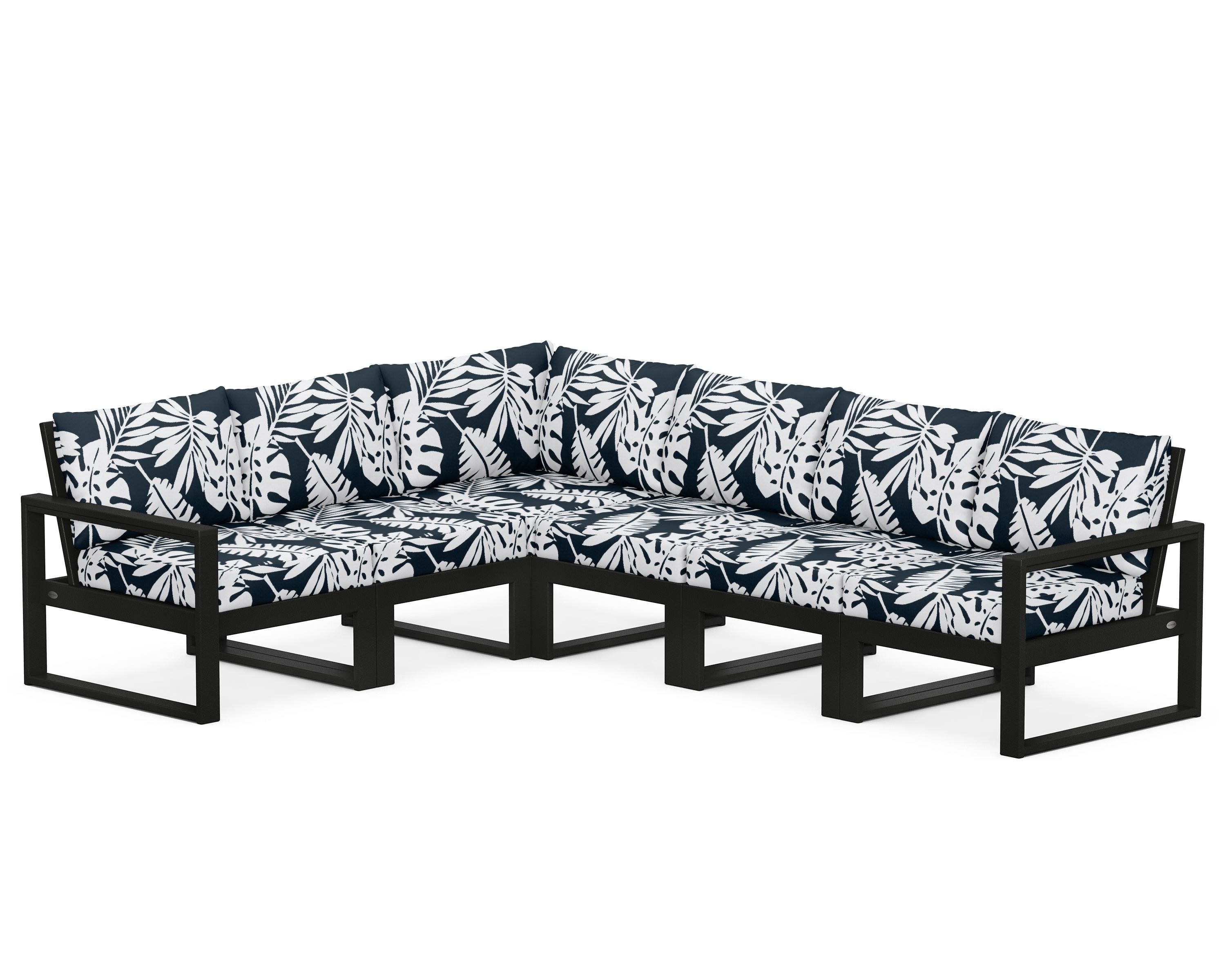 POLYWOOD® EDGE 6-Piece Modular Deep Seating Set in Black / Leaf Marine Indigo