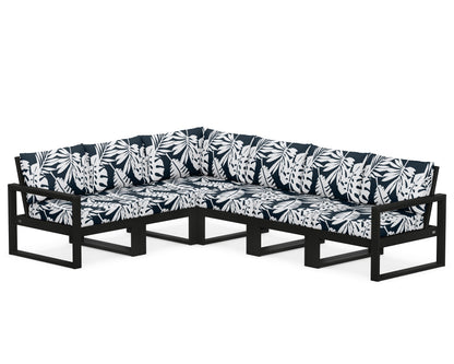 POLYWOOD® EDGE 6-Piece Modular Deep Seating Set in Black / Leaf Marine Indigo