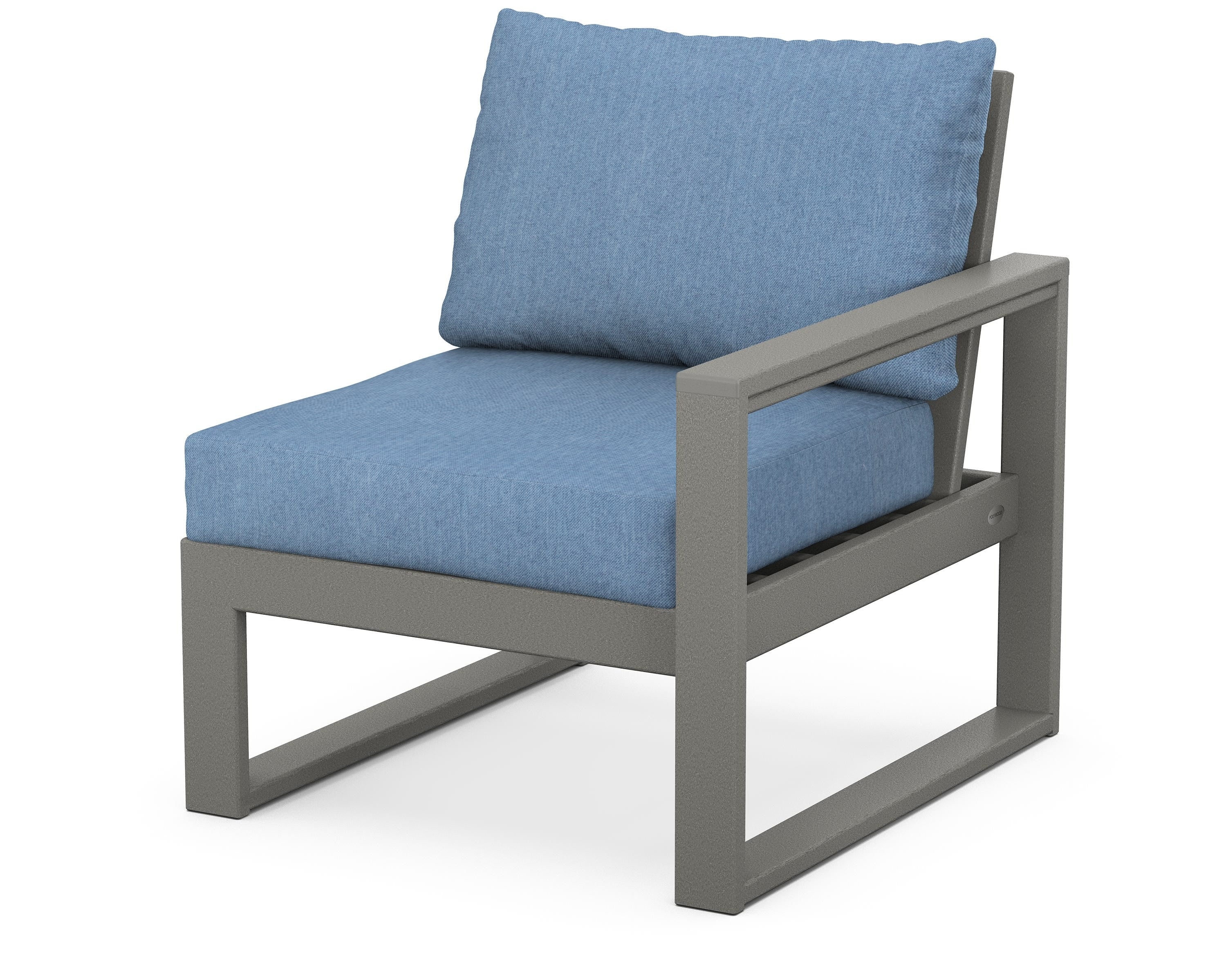 POLYWOOD® EDGE Modular Right Arm Chair in Slate Grey / Sky Blue