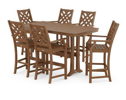Country Living Wovendale Arm Chair 7-Piece Bar Set with Trestle Legs in Teak