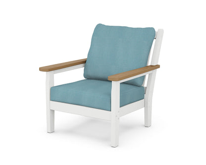 POLYWOOD® Chippendale Deep Seating Chair in White / Natural / Lattice Sky Blue