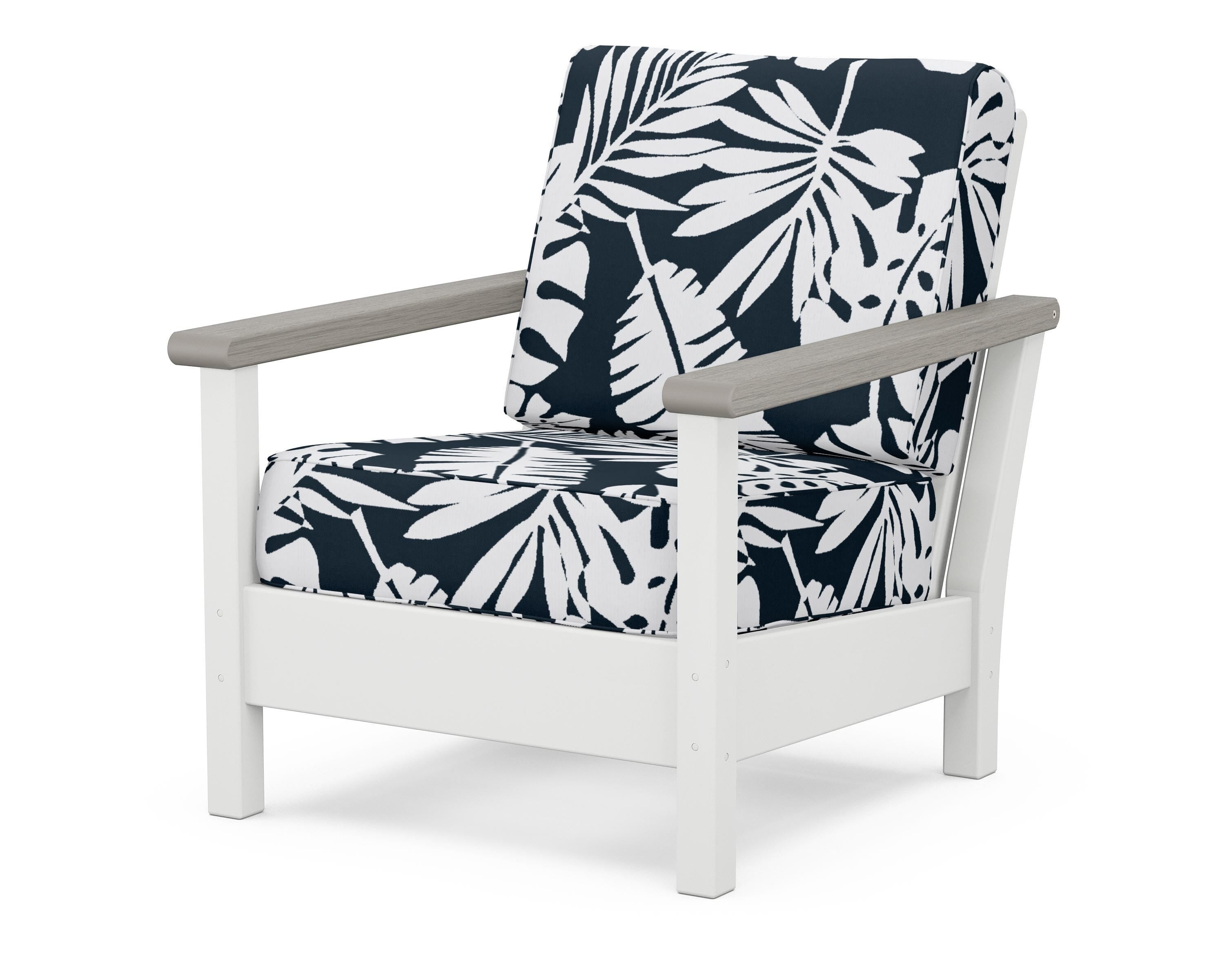 POLYWOOD® Harbour Deep Seating Chair in White / Driftwood / Leaf Marine Indigo