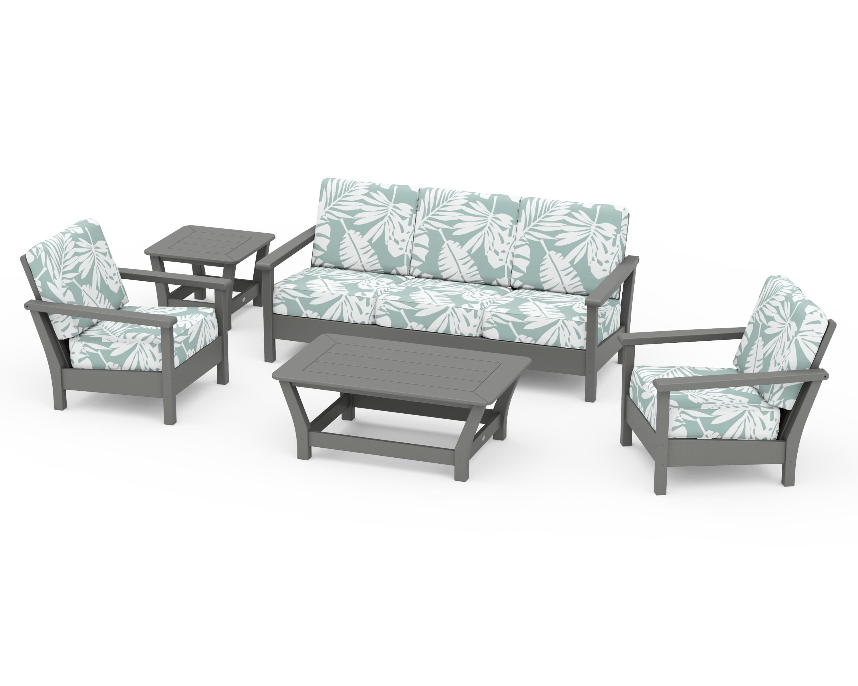 POLYWOOD® Harbour 5-Piece Deep Seating Set in Slate Grey / Leaf Glacier Spa