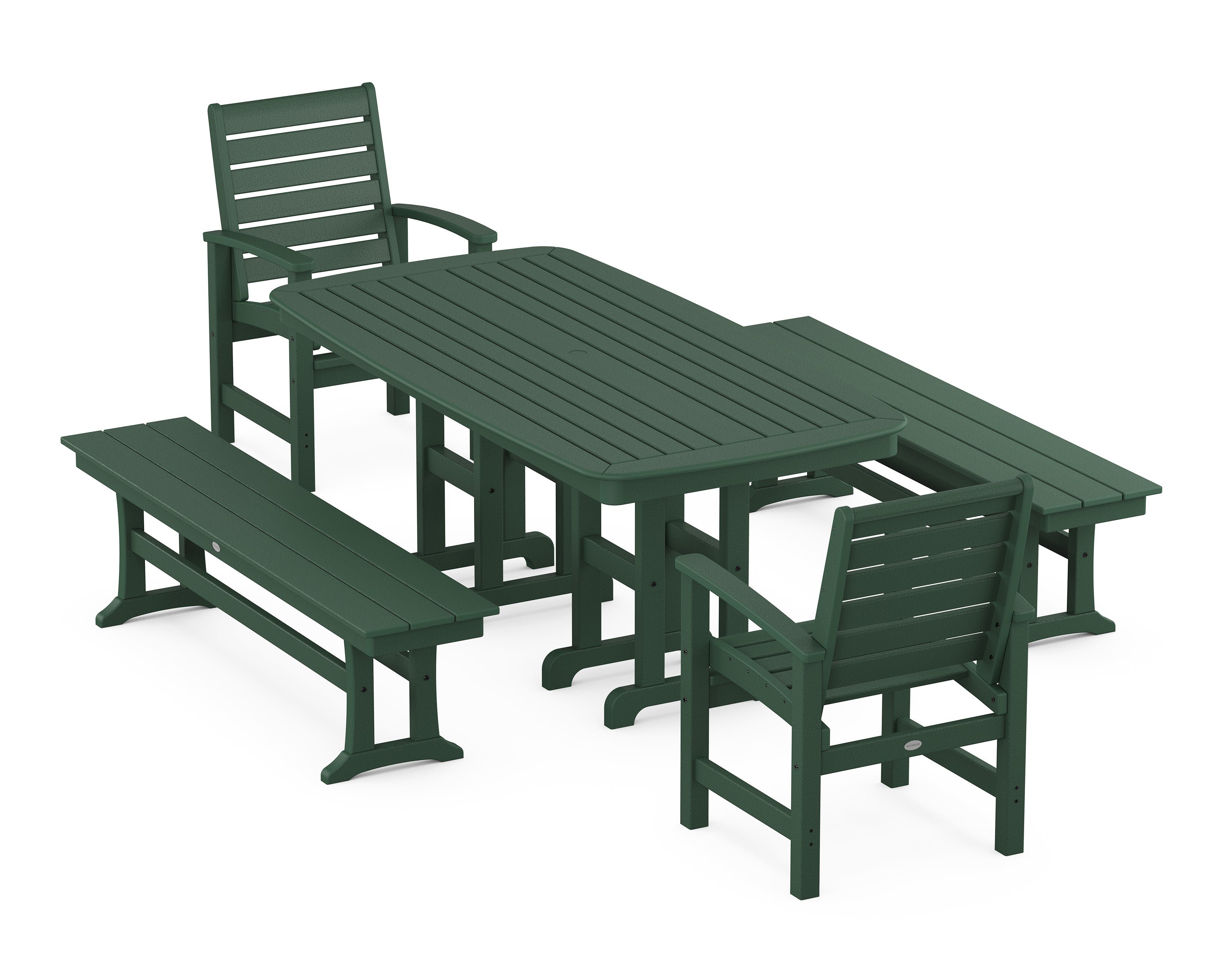 POLYWOOD® Signature 5-Piece Dining Set with Benches in Green