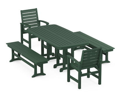 POLYWOOD® Signature 5-Piece Dining Set with Benches in Green