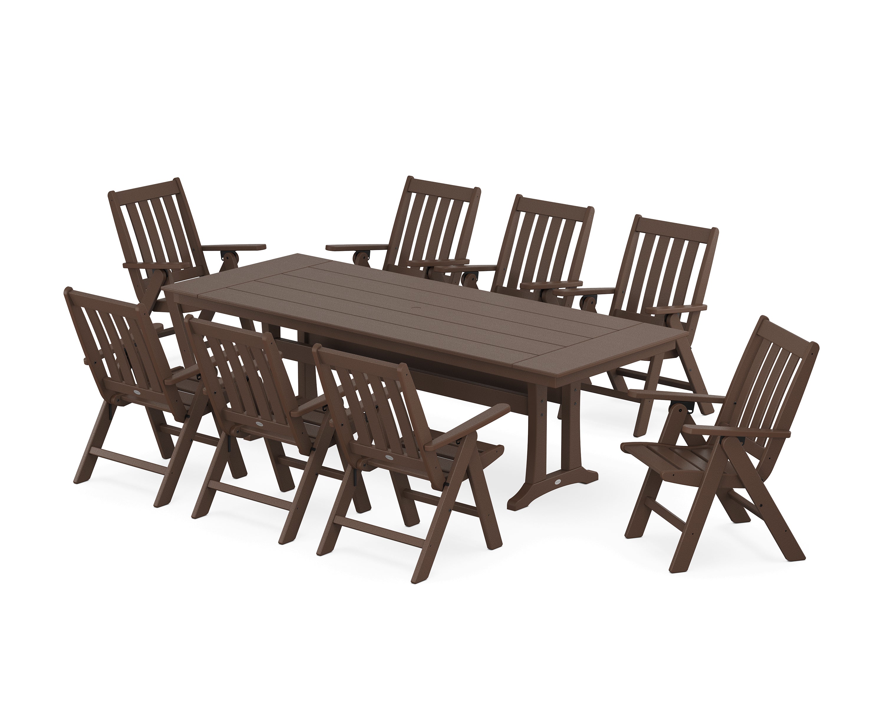 POLYWOOD® Vineyard Folding 9-Piece Farmhouse Dining Set with Trestle Legs in Mahogany