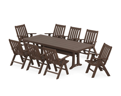 POLYWOOD® Vineyard Folding 9-Piece Farmhouse Dining Set with Trestle Legs in Mahogany