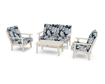 POLYWOOD® Lakeside 4-Piece Deep Seating Set in Sand / Leaf Marine Indigo