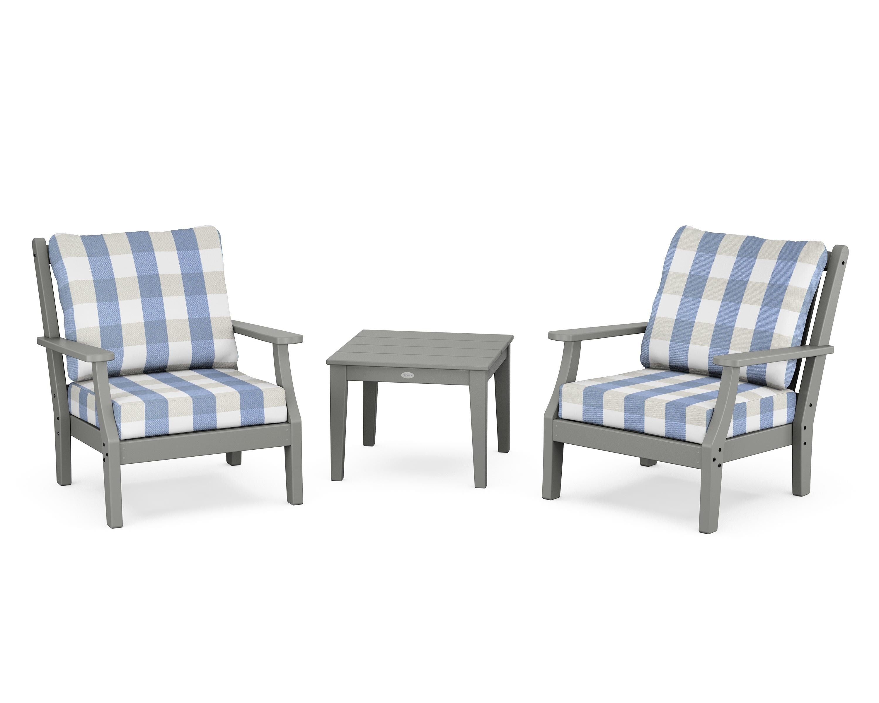 Country Living Wovendale 3-Piece Deep Seating Set in Slate Grey / Buffalo Plaid Sky Blue
