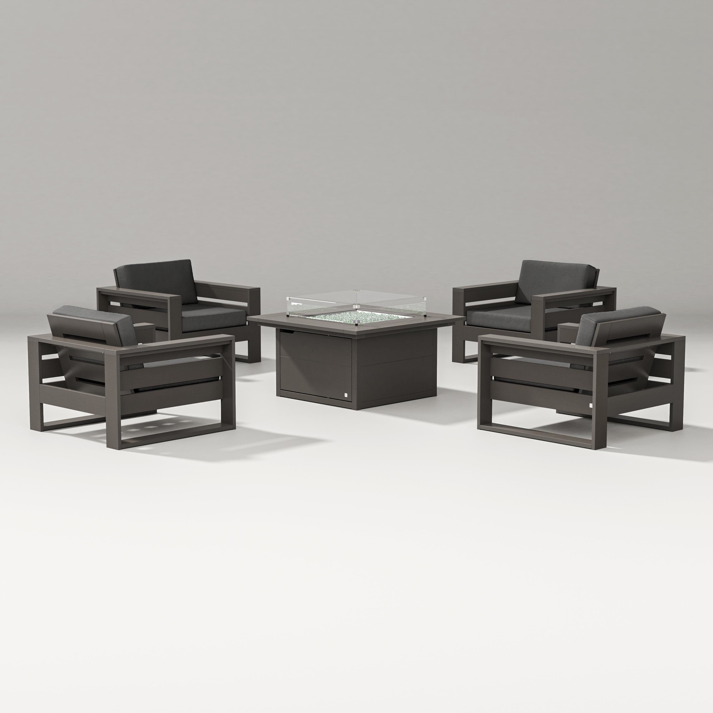PW Designer Series Latitude 5-Piece Lounge Fire Table Set in Vintage Coffee / Spectrum Carbon
