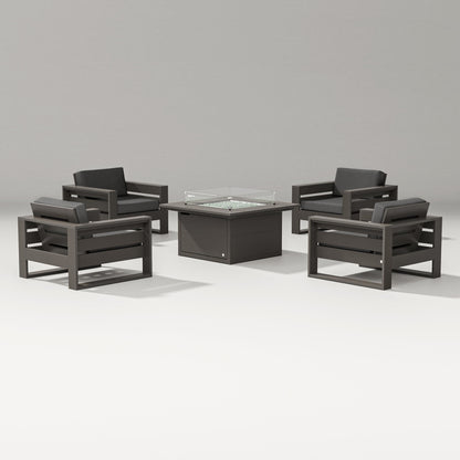 PW Designer Series Latitude 5-Piece Lounge Fire Table Set in Vintage Coffee / Spectrum Carbon