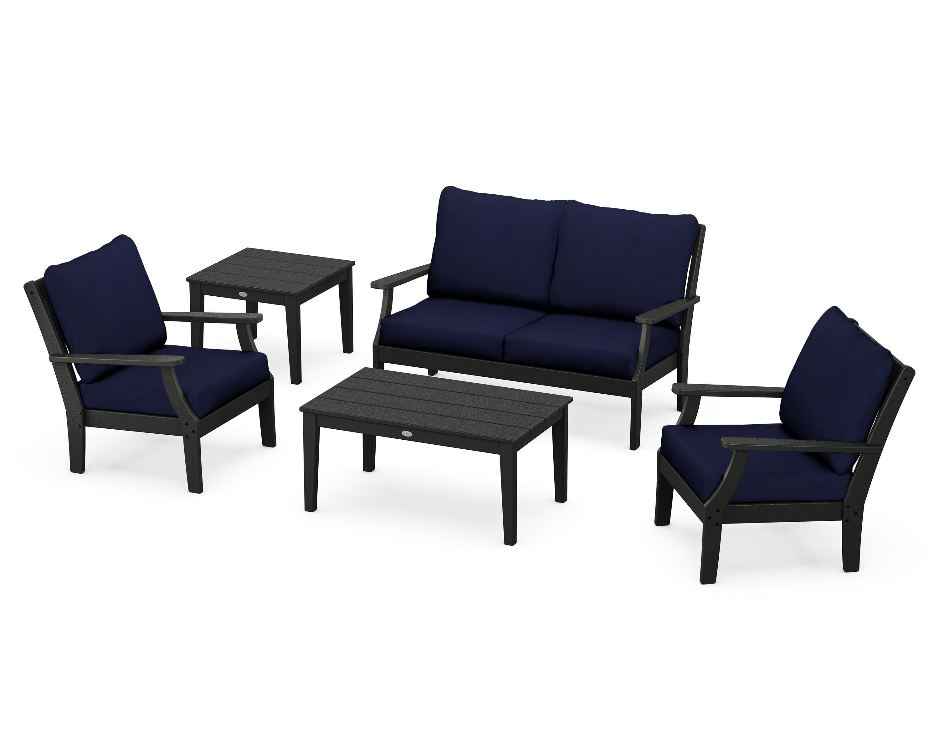 POLYWOOD® Braxton 5-Piece Deep Seating Set in Black / Navy