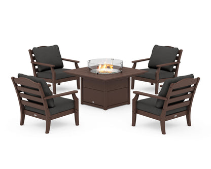 Draper James™ by  POLYWOOD® Savannah 5-Piece Deep Seating Set with Fire Pit Table in Mahogany / Spectrum Carbon