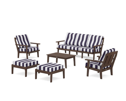 POLYWOOD® Mission 6-Piece Lounge Sofa Set in Mahogany / Cabana Stripe Navy