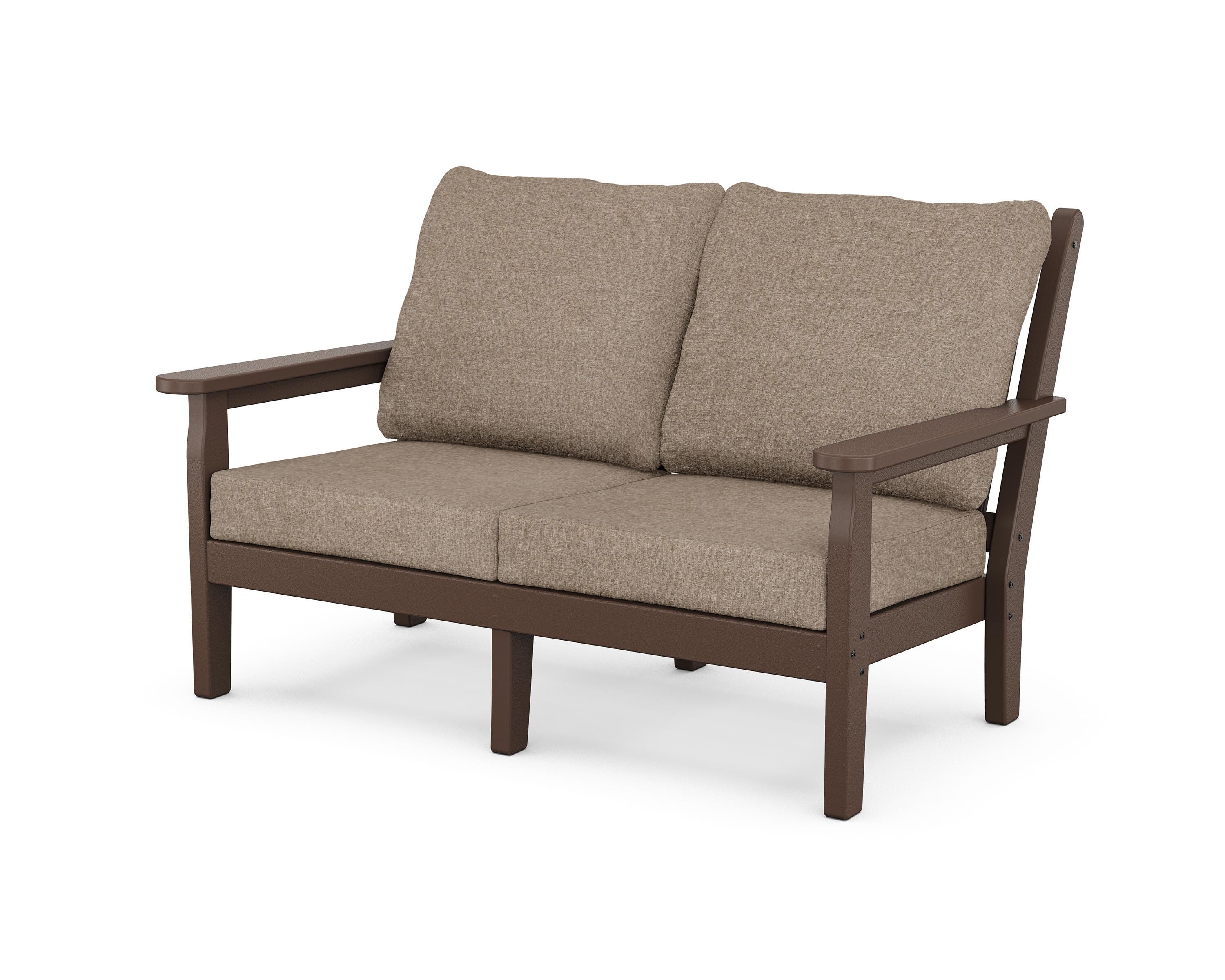 POLYWOOD® Chippendale Deep Seating Loveseat in Mahogany / Spiced Burlap