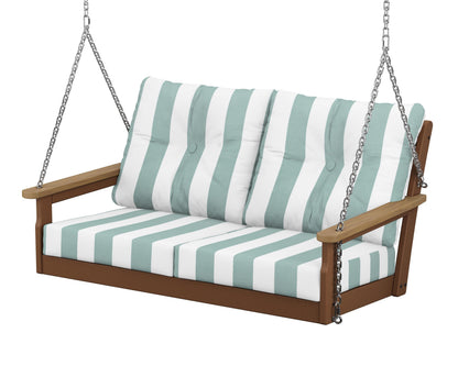 POLYWOOD® Vineyard Deep Seating Swing in Teak / Natural / Cabana Stripe Glacier Spa