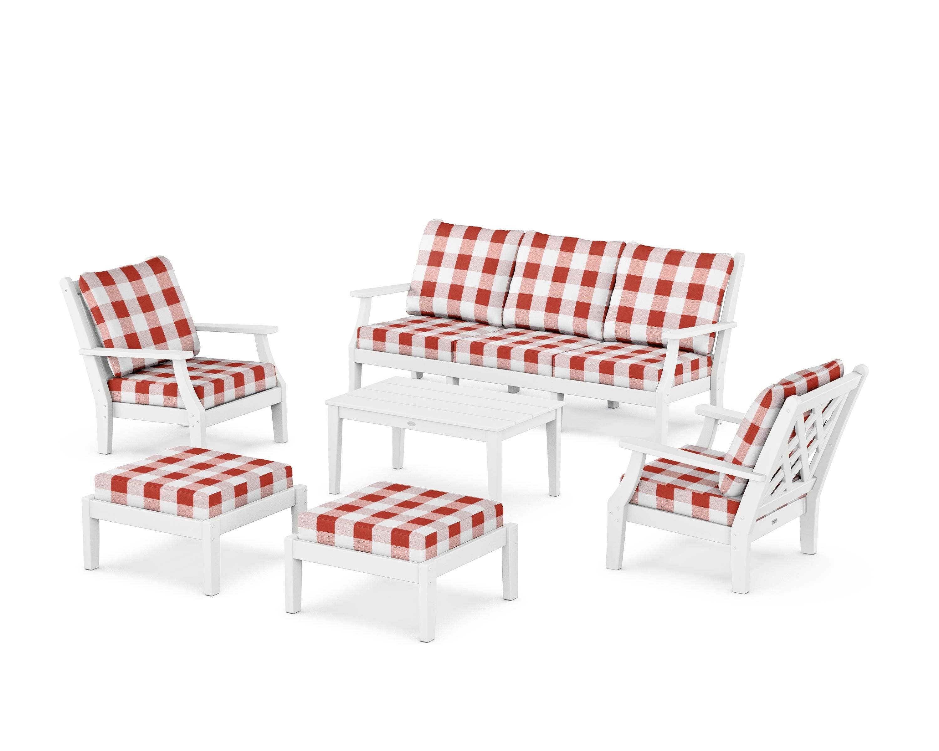 Country Living Wovendale 6-Piece Lounge Sofa Set in White / Buffalo Plaid Crimson