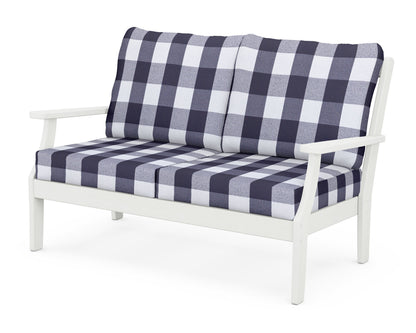 POLYWOOD® Braxton Deep Seating Loveseat in Vintage White / Buffalo Plaid Navy