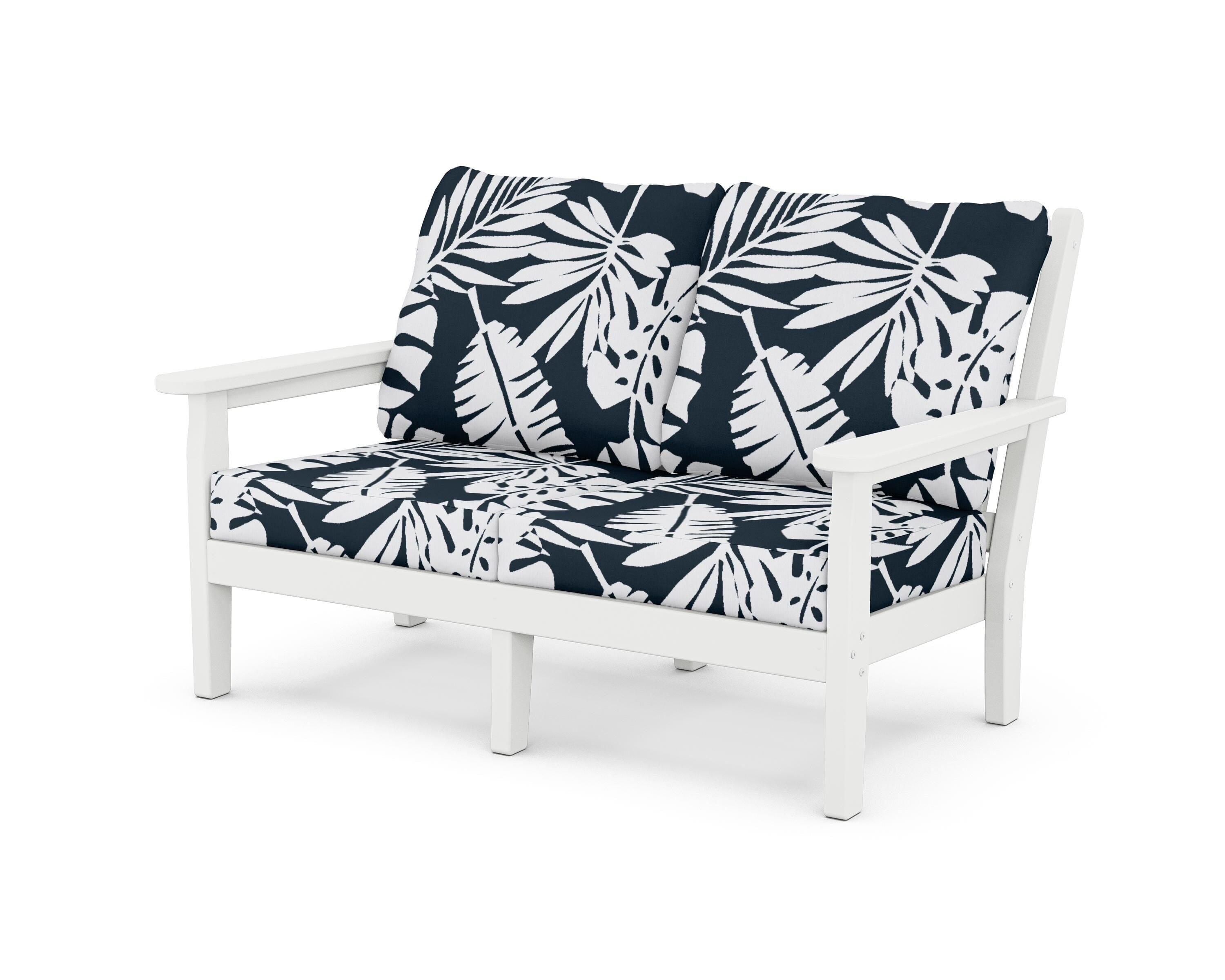 POLYWOOD® Chippendale Deep Seating Loveseat in White / Leaf Marine Indigo