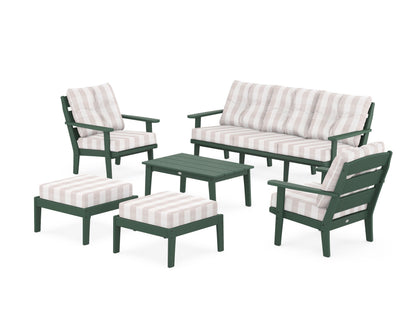 POLYWOOD® Lakeside 6-Piece Lounge Sofa Set in Green / Buffalo Plaid Dune Burlap