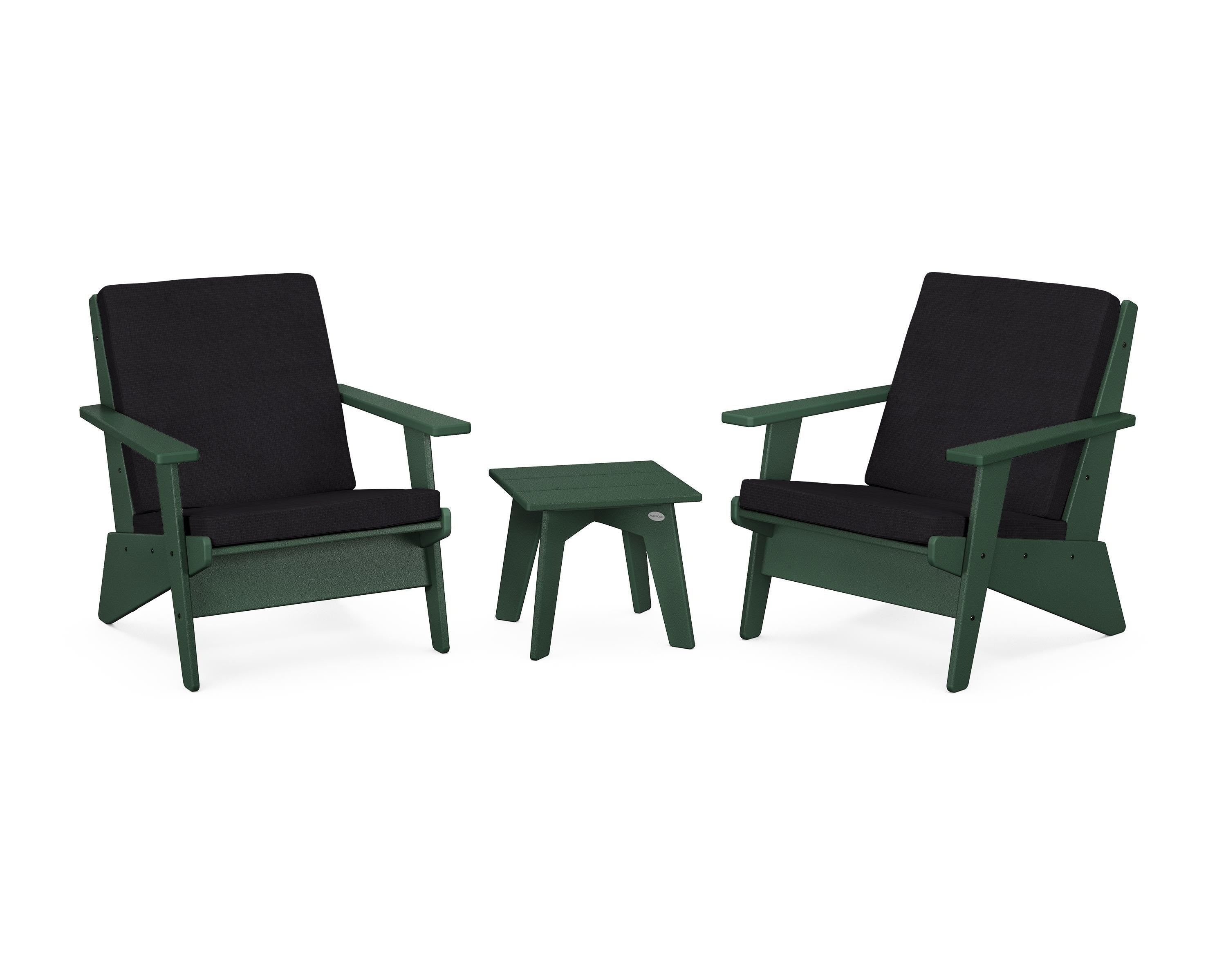POLYWOOD® Riviera Modern Lounge 3-Piece Set in Green / Midnight Linen