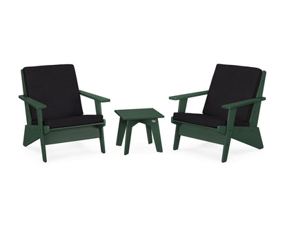 POLYWOOD® Riviera Modern Lounge 3-Piece Set in Green / Midnight Linen