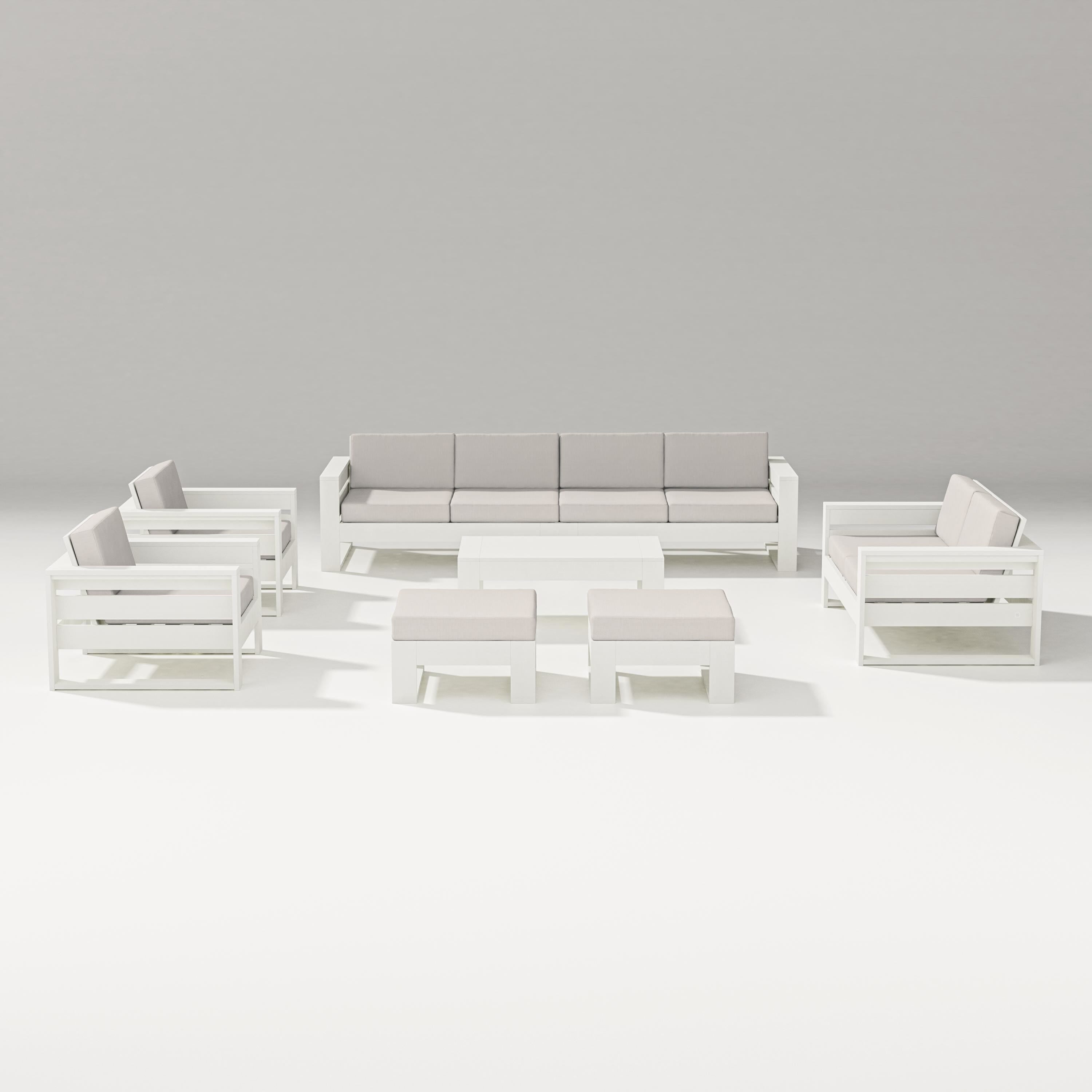 PW Designer Series Latitude 8-Piece Lounge Sofa Set in Vintage White / Cast Ash