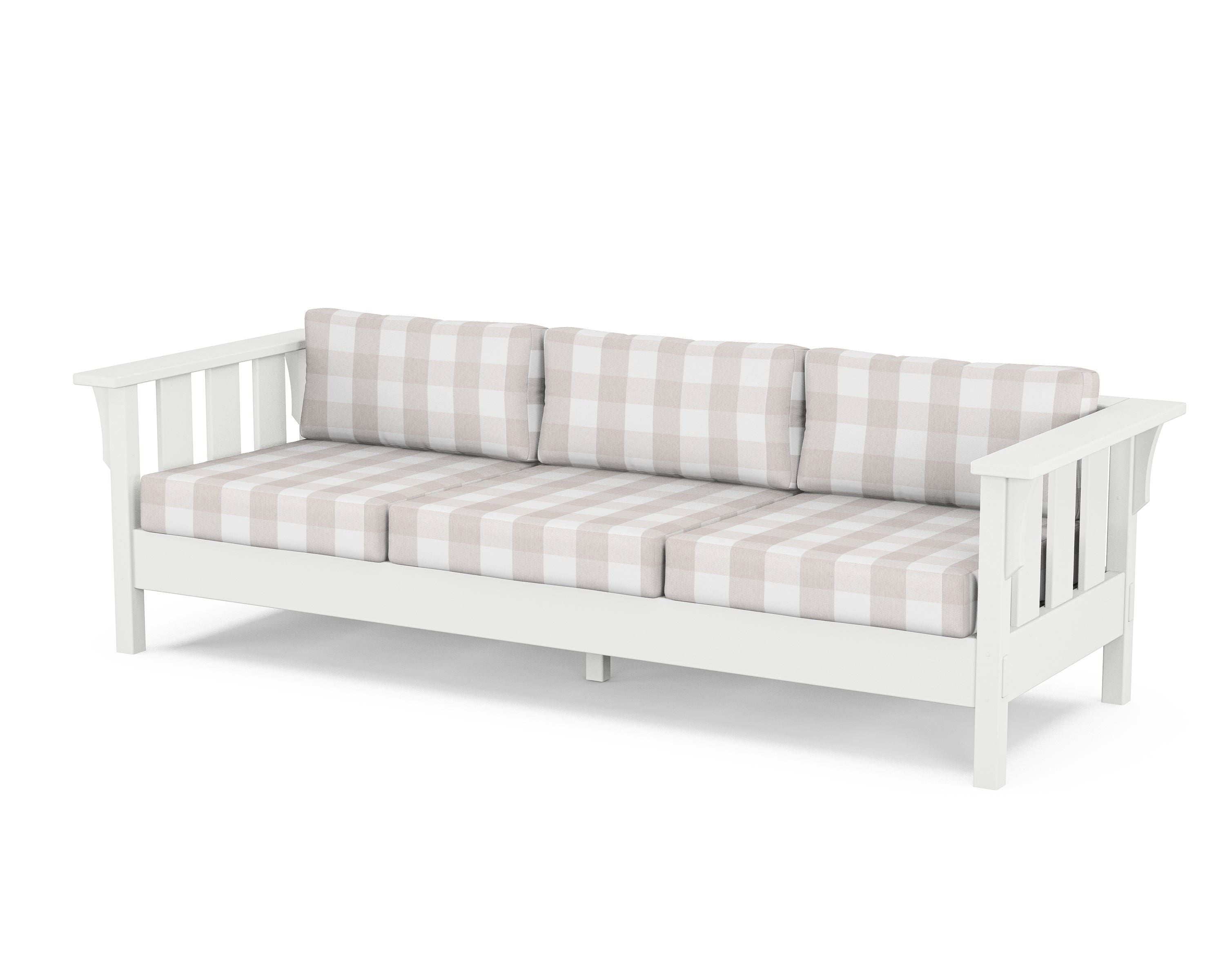 Martha Stewart by POLYWOOD® Acadia Deep Seating Sofa in White / Buffalo Plaid Dune Burlap