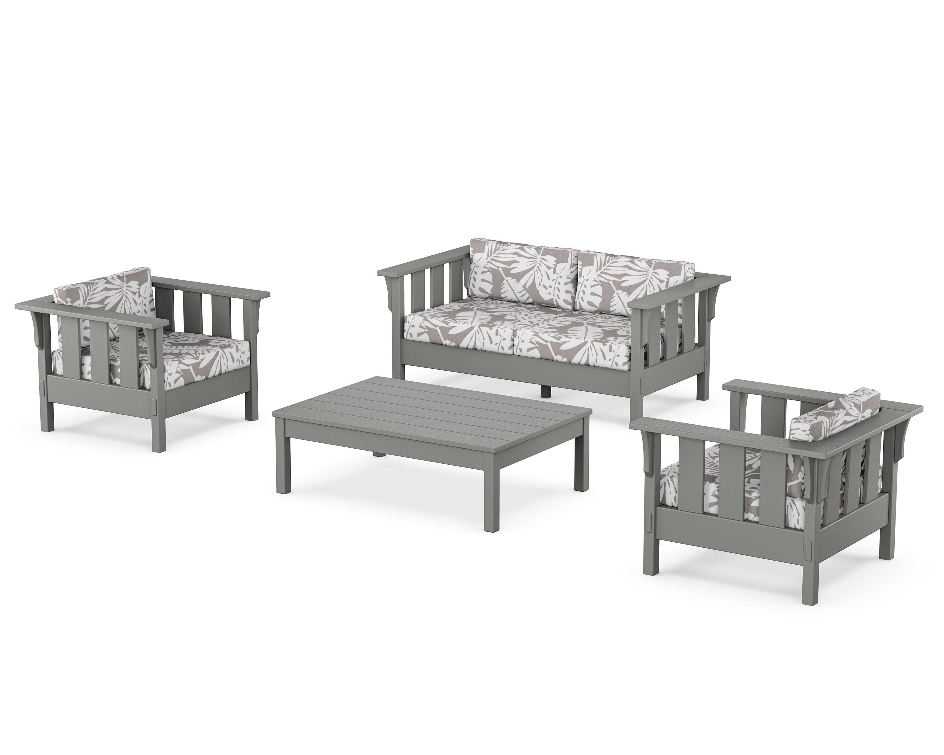 Martha Stewart by POLYWOOD® Acadia 4-Piece Deep Seating Set with Loveseat in Slate Grey / Leaf Grey Mist