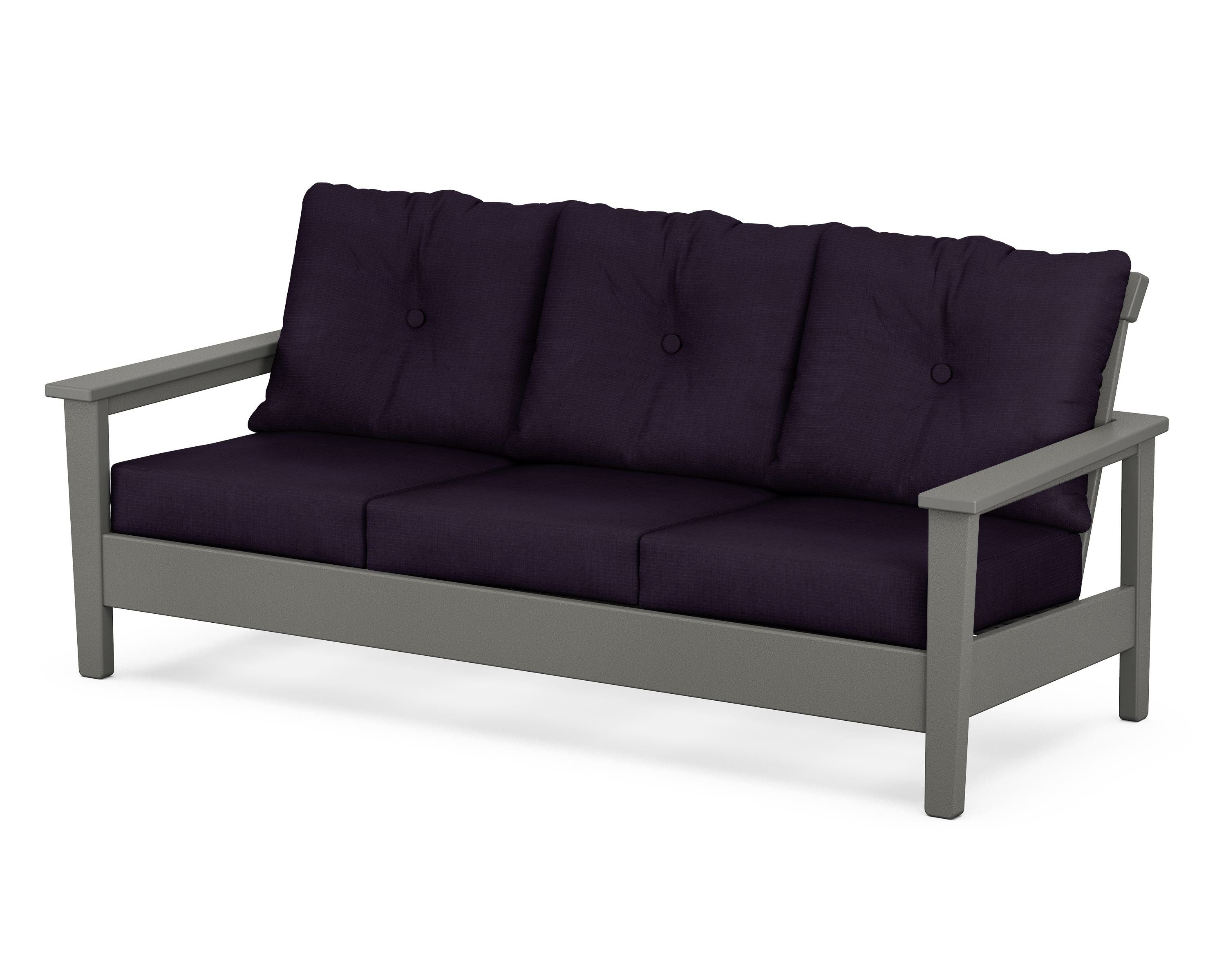 POLYWOOD® Prescott Deep Seating Sofa in Slate Grey / Navy Linen